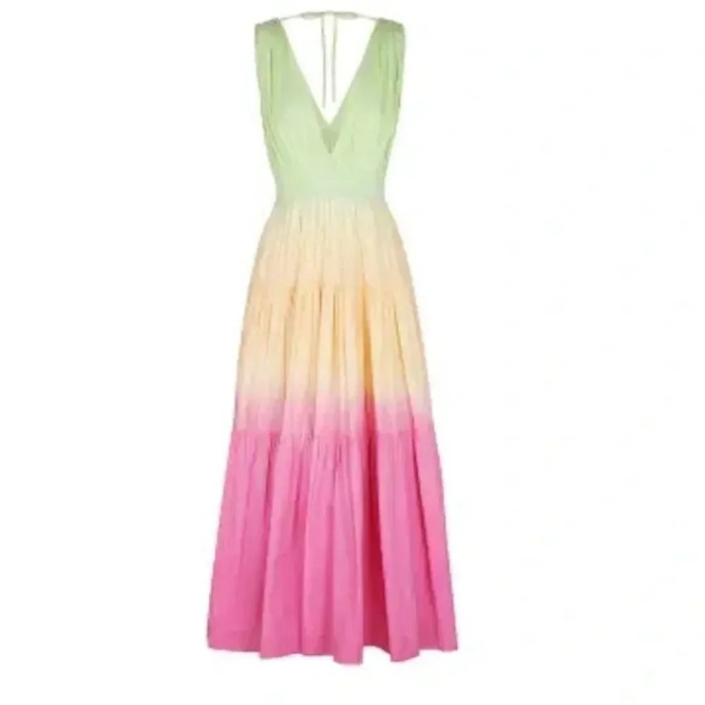 S/W/F Sunset Tiered Ombre 100% Cotton Maxi Dress Size Small Revolve